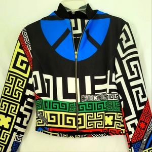 SHEIN Abstract Print Design Crop Jacket; Size Large.